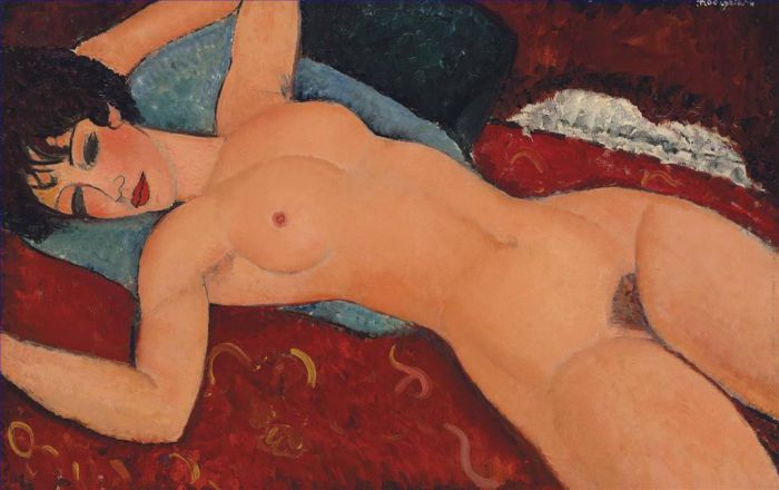 阿米迪欧·克莱门特·莫迪利亚尼 的油画作品 -  《Nu,couche,红色,斜倚,裸体》